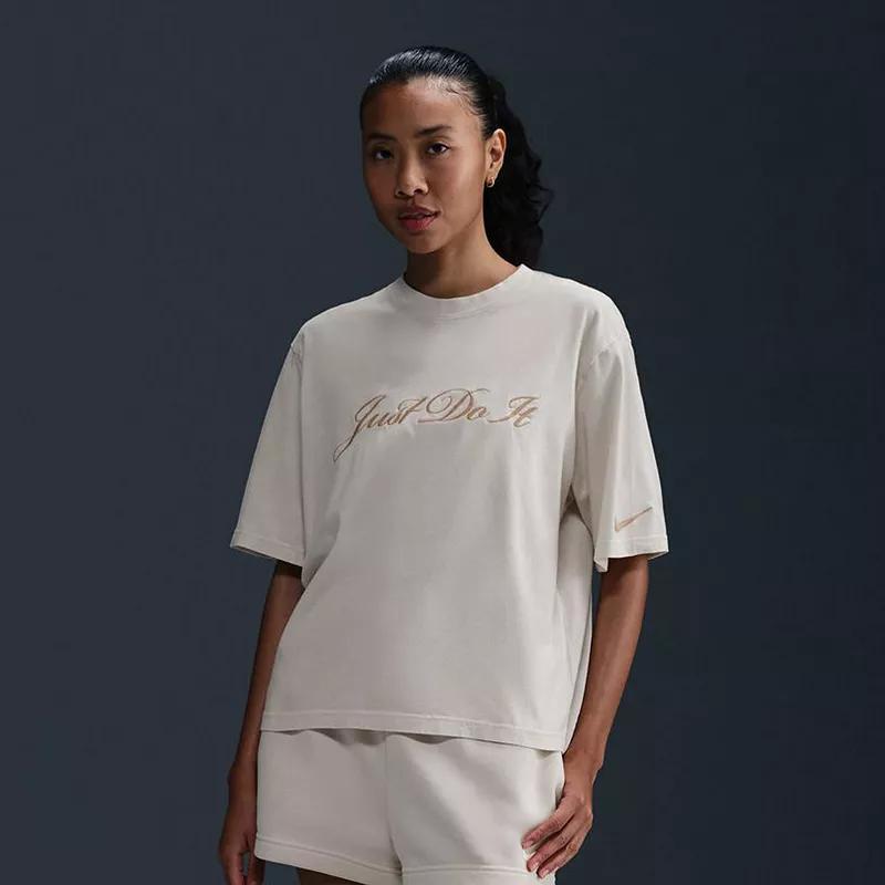 Women's Nike Sportswear "Just Do It" Embroidered Stonewash Graphic Tee, Size: Small, Light Orewood Product Image