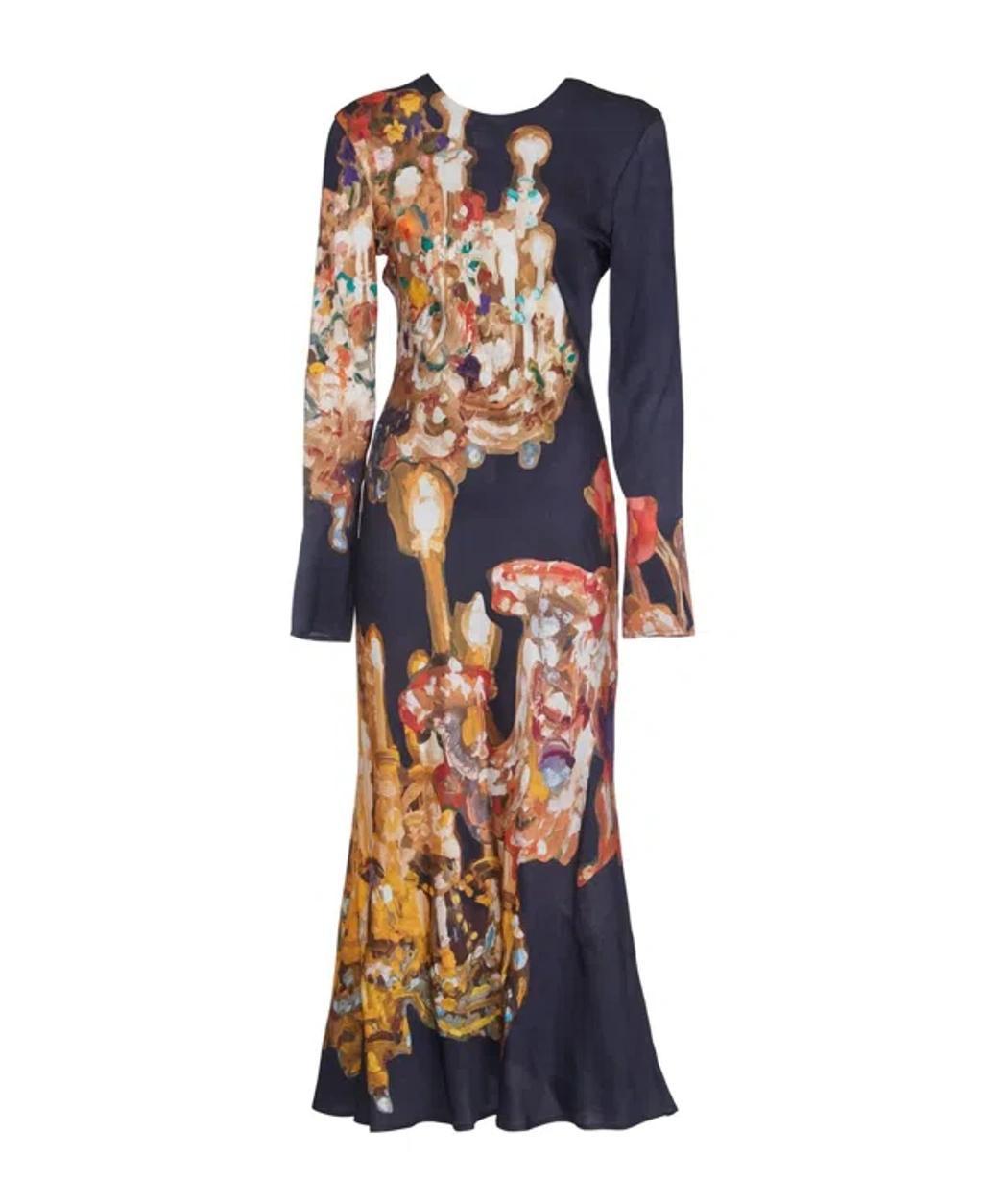 MSGM Rear Zip Printed Long-sleeved Dress In Schwarz Product Image