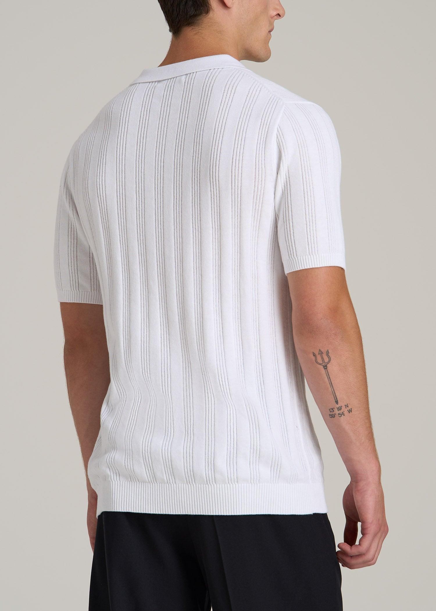 Ribbed Textured Knit Tall Men's Polo Shirt in White Product Image