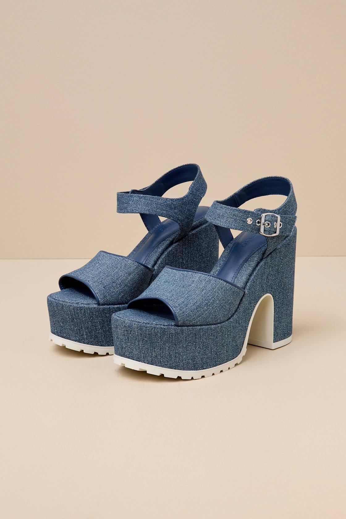Jordina Blue Jean Denim Platform Ankle Strap Sandals Product Image