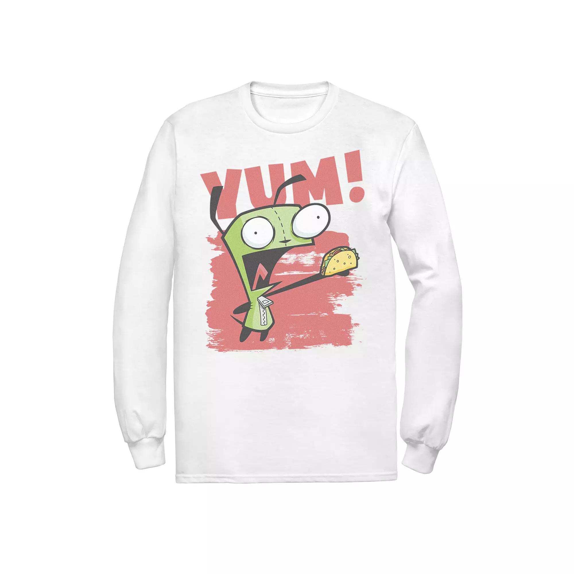 Men's Nickelodeon Invader Zim Gir Screaming Yum! Taco Portrait Long Sleeve Graphic Tee, Size: Small, White Product Image