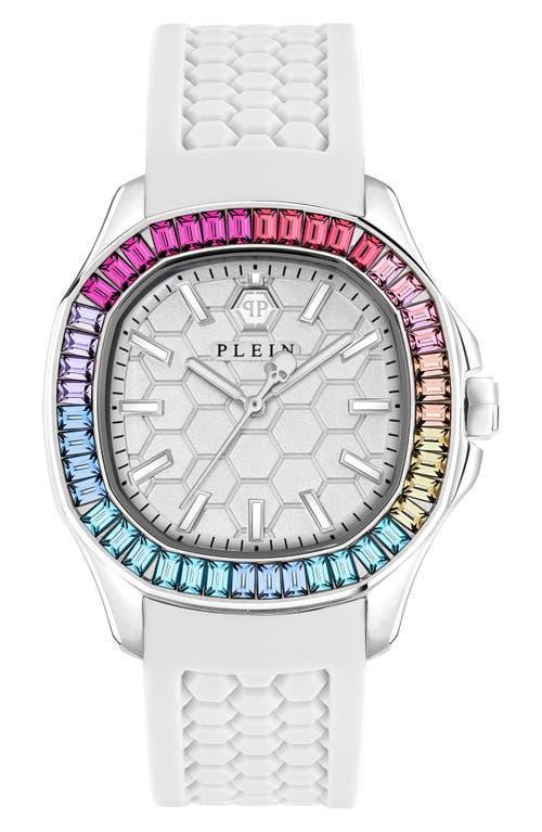 Philipp Plein Womens Spectre Crystal Quartz Analog White Silicone Strap Watch Product Image