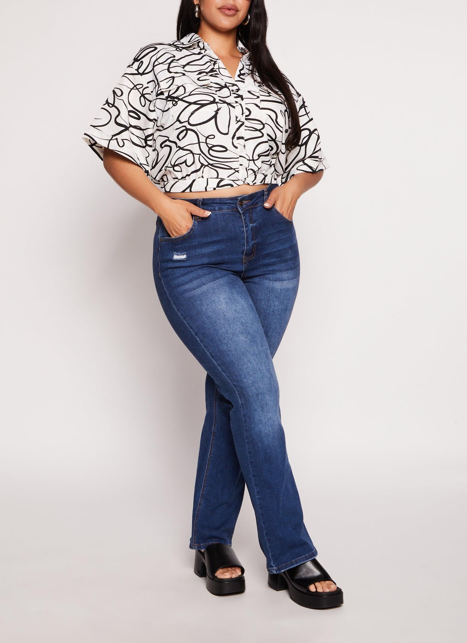 Womens Plus Size Heart Scribble Print Button Front Top Product Image