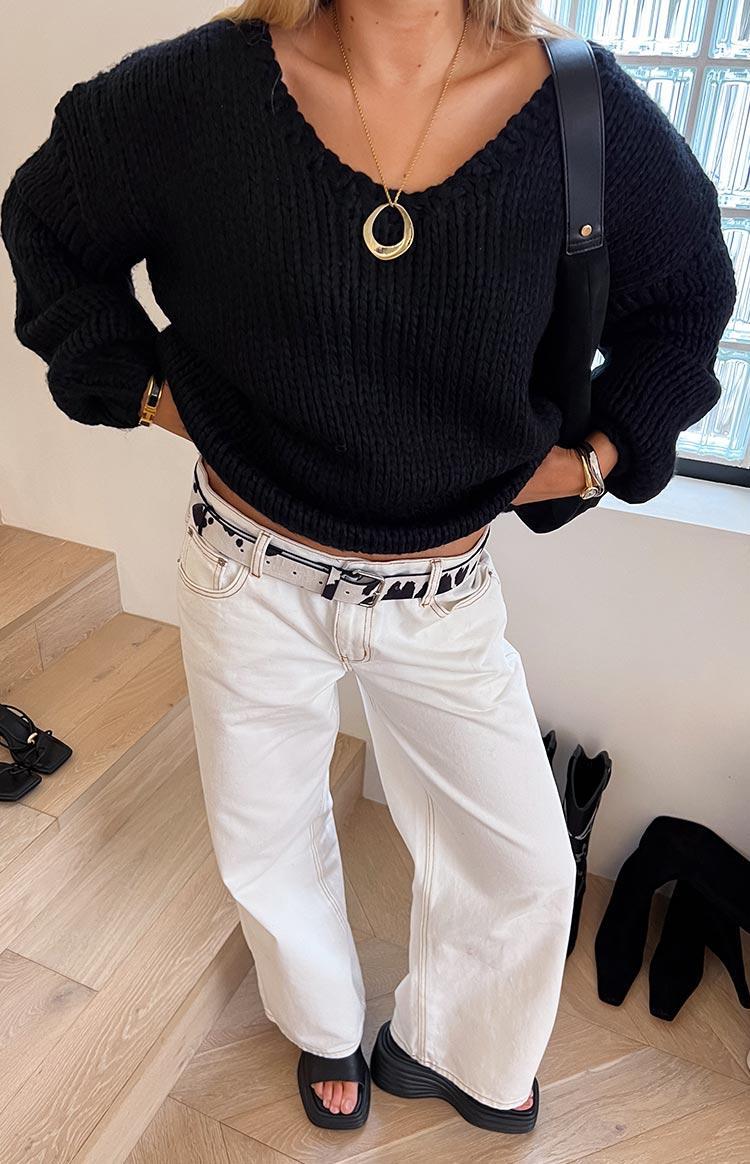 Delvey Black Chunky Knit Sweater Product Image