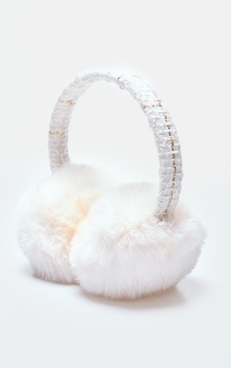  White Boucle Faux Fur Ear Muffs Product Image