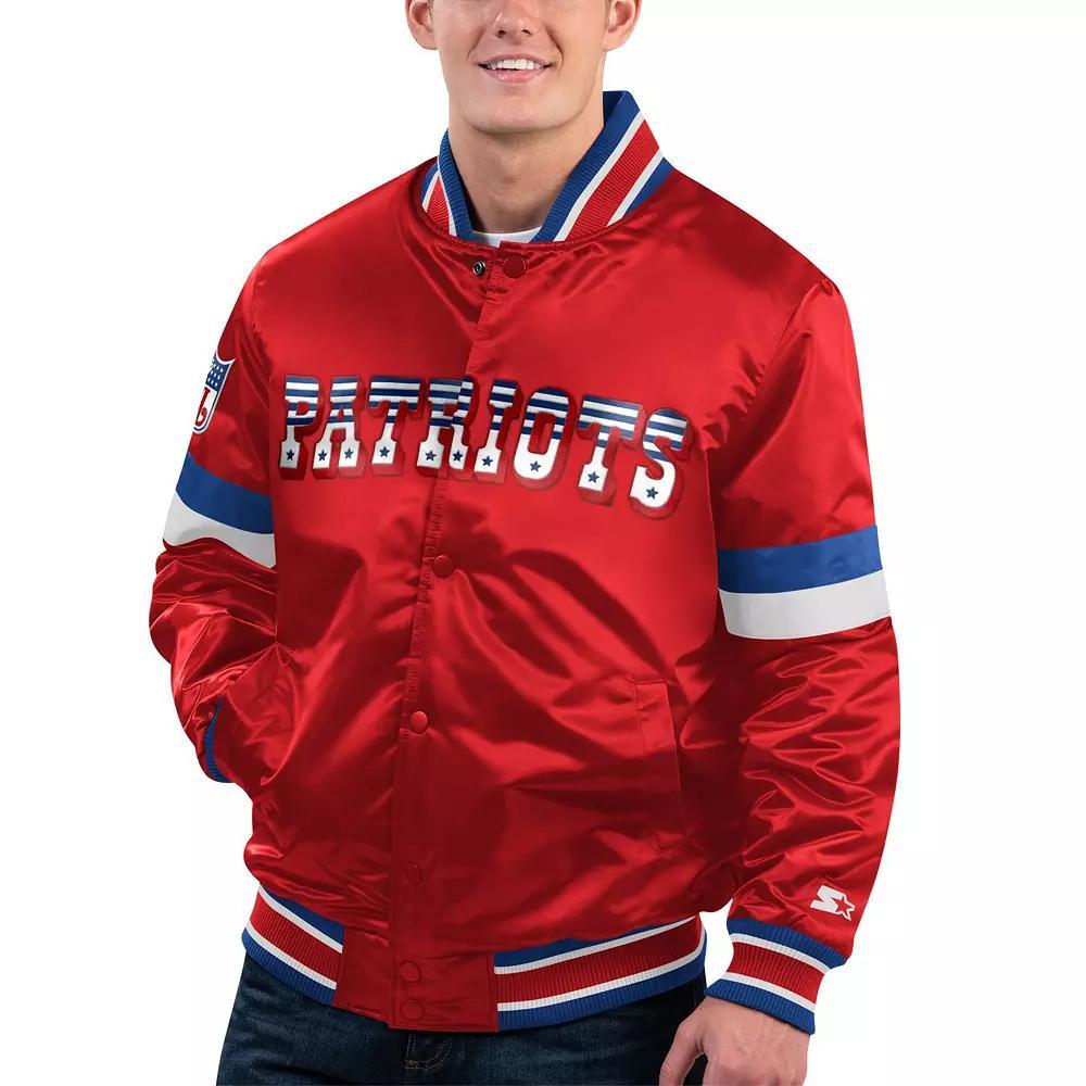 Men's Starter Red New England Patriots Gridiron Classics Home Game Satin Full-Snap Varsity Jacket,  Product Image