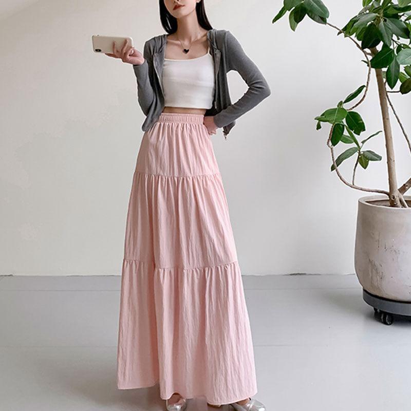 High Rise Plain Maxi A-Line Skirt Product Image