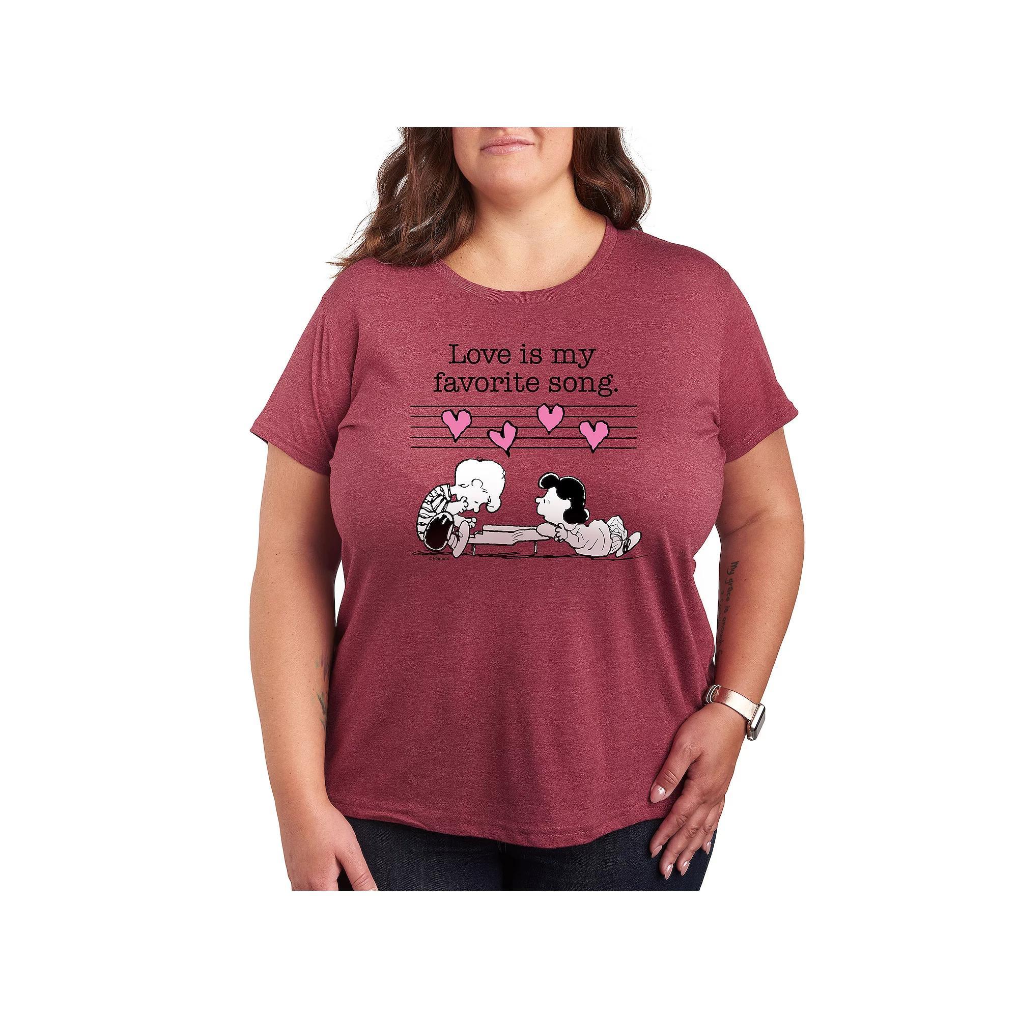 Plus Size Peanuts Valentines Piano Graphic Tee, Women's, Size: 3XL, Grey Dark Red Product Image