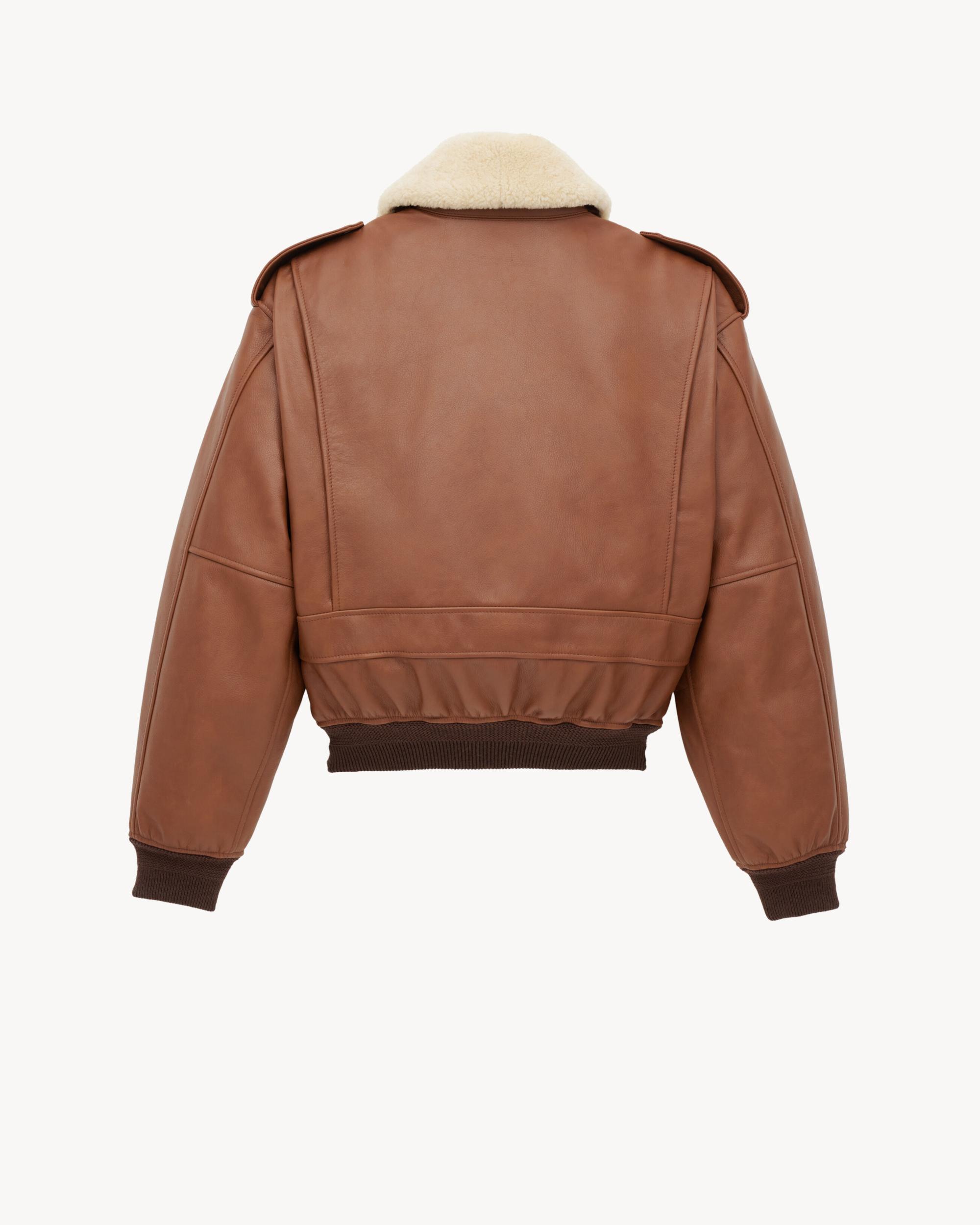 bomber jacket in grained leather and shearling Product Image