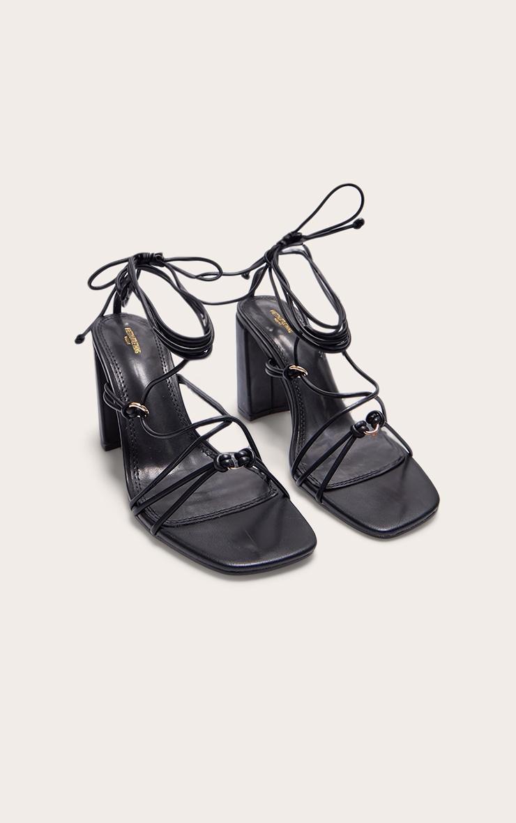 Black Wide Fit PU Square Toe Lace Up Block Heeled Sandals Product Image