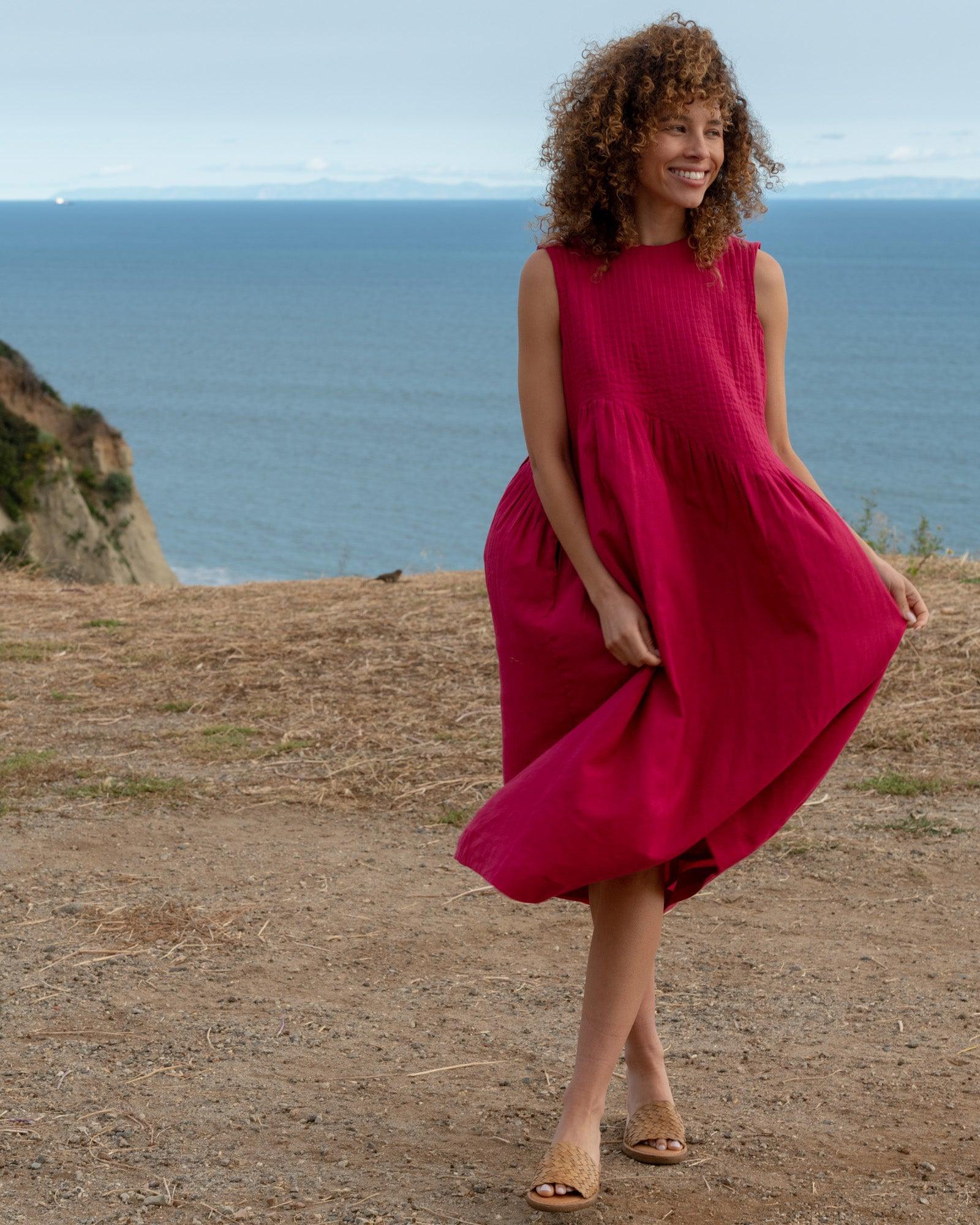 Fuchsia Pink Pleated Dress Product Image