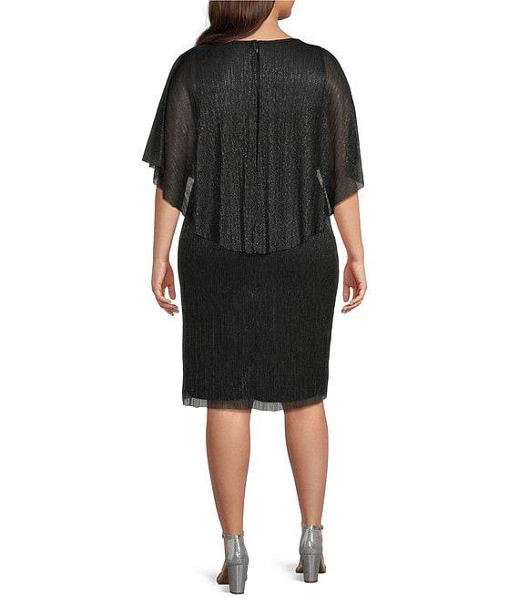 R & M Richards Plus Size Crew Neck Short Sleeve Capelet Cascade Ruffle Sheath Dress Product Image