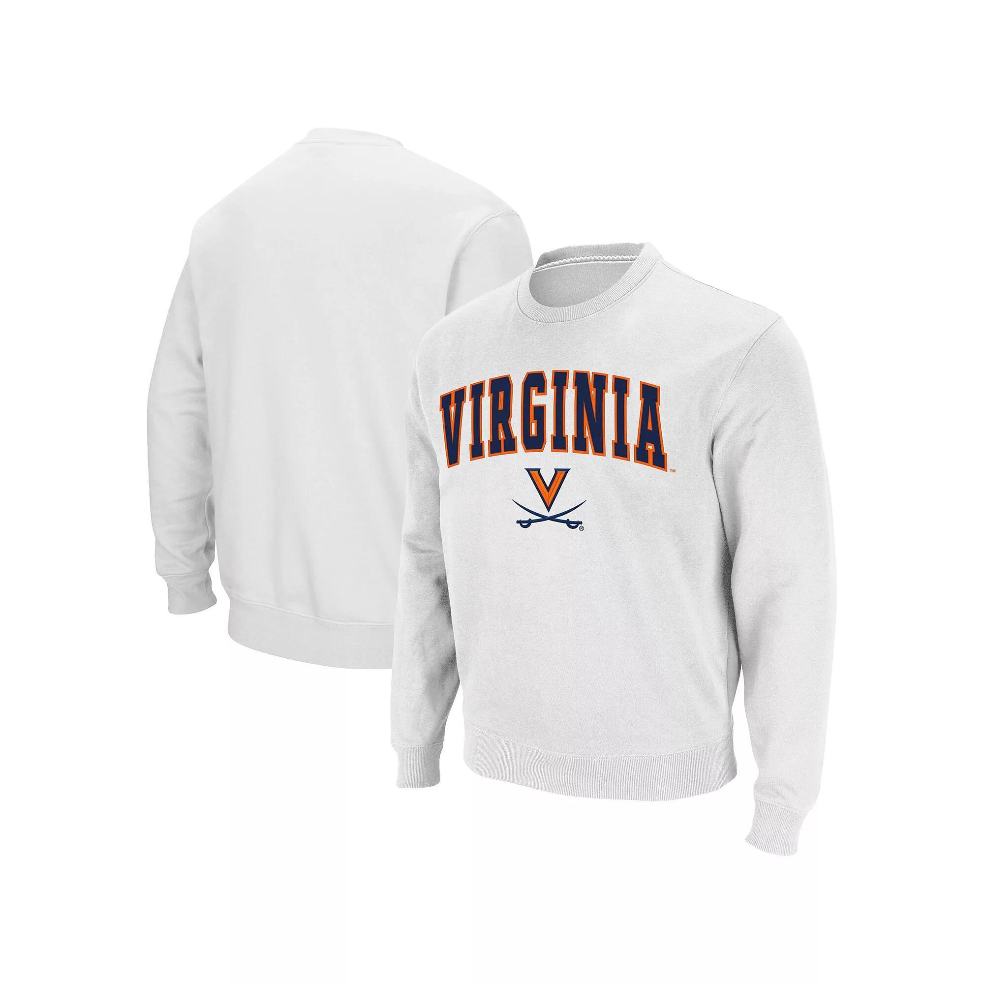 Men's Colosseum White Virginia Cavaliers Team Arch & Logo Tackle Twill Pullover Sweatshirt,  Product Image