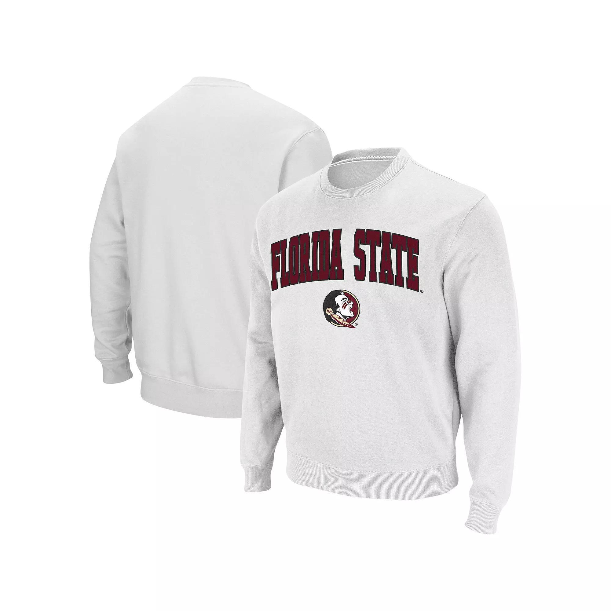 Men's Colosseum White Florida State Seminoles Arch & Logo Tackle Twill Pullover Sweatshirt,  Product Image