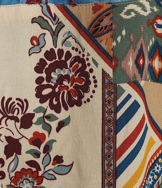 John Mark Woven Embroidered Split V-Neck 3/4 Sleeve Tunic Product Image