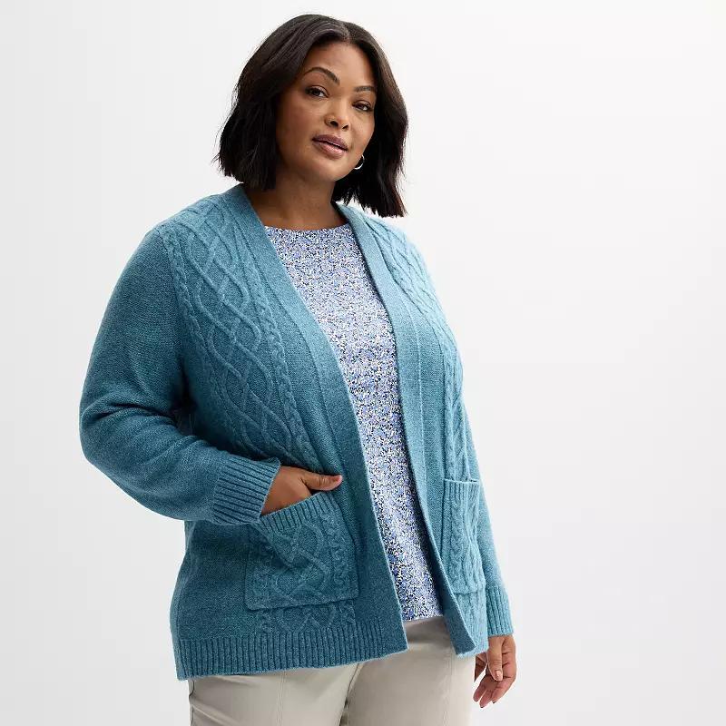 Plus Size Croft & Barrow Long Sleeve Cabled Cardigan, Womens Purple Grey Product Image