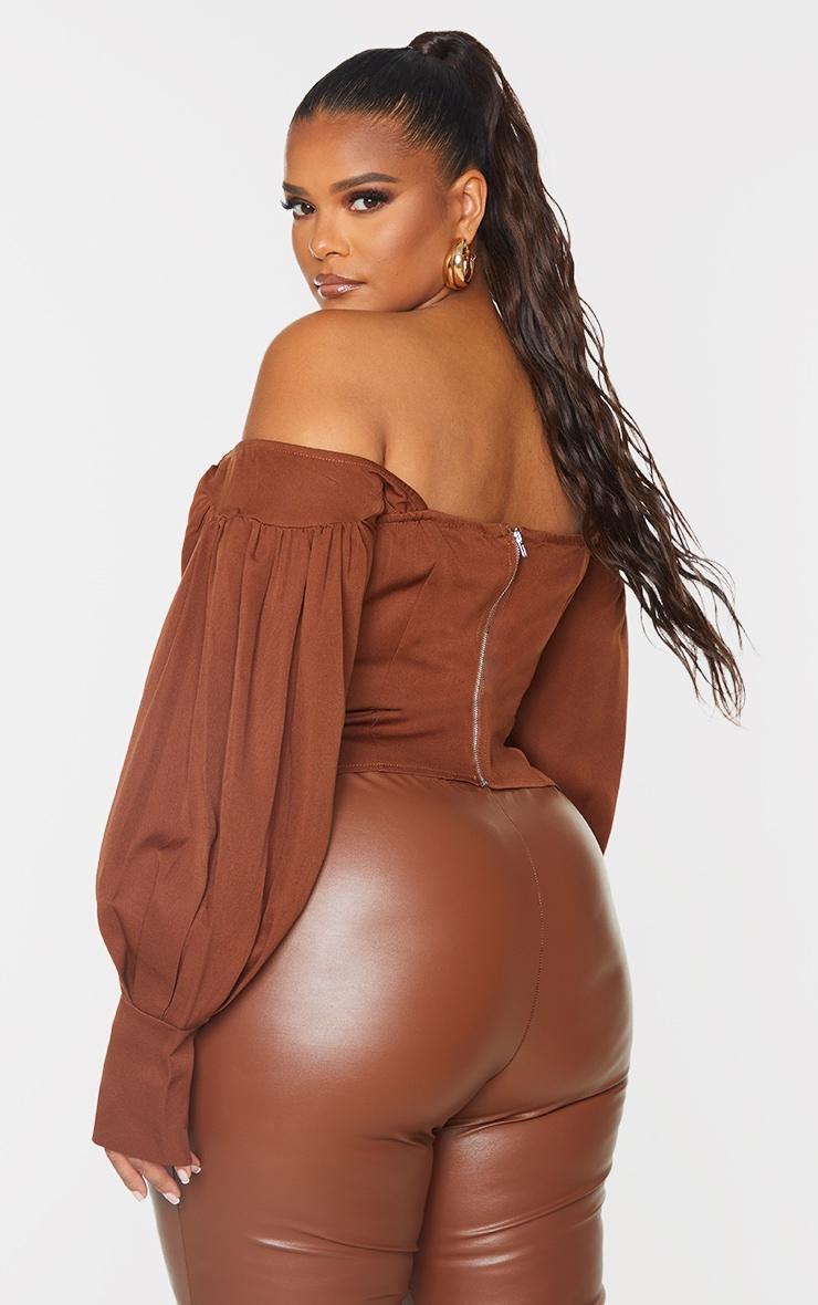 Plus Chocolate Bardot Balloon Sleeve Corset Top Product Image