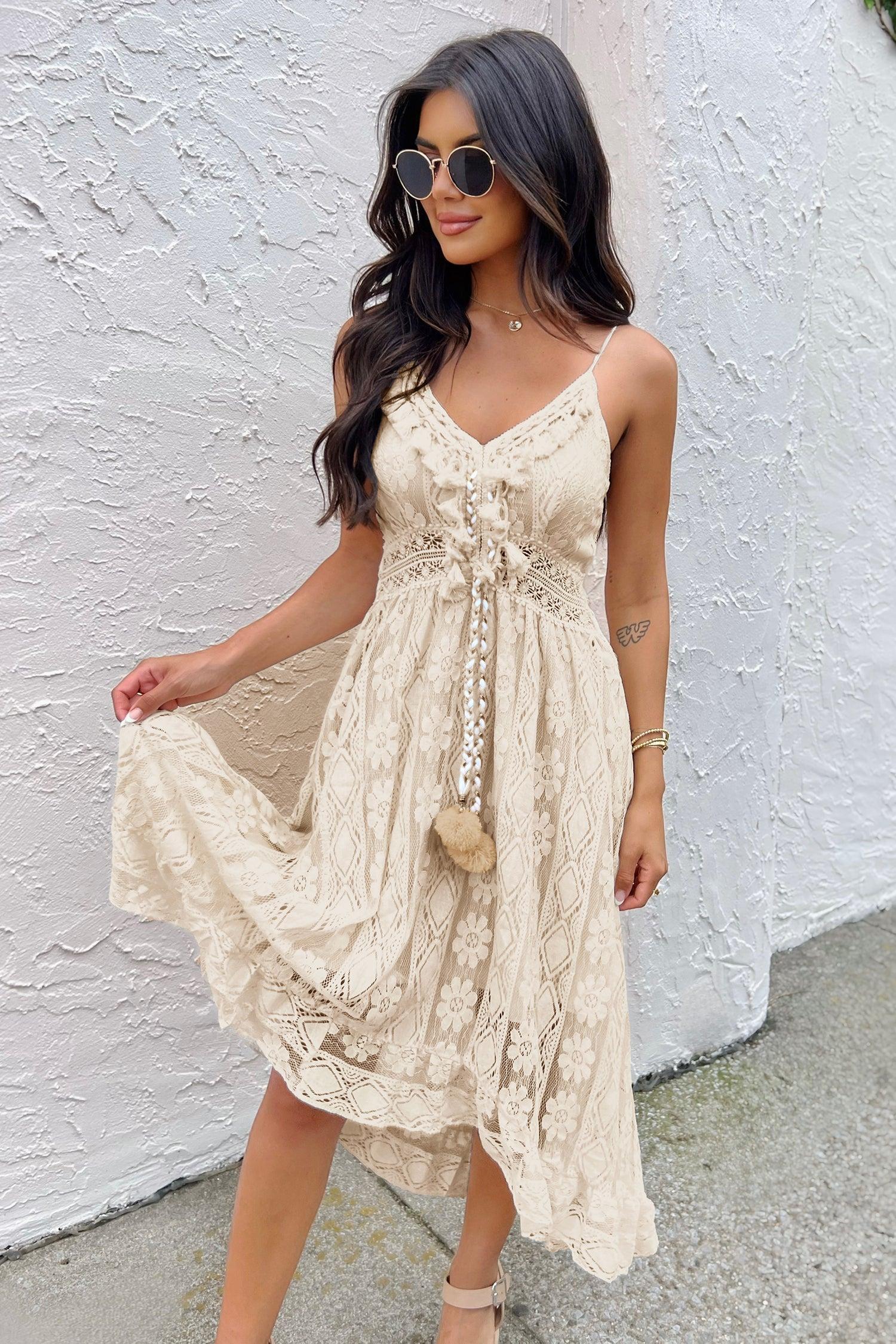 Astrid Sleeveless V-neck Tassel Ruching Dress Product Image