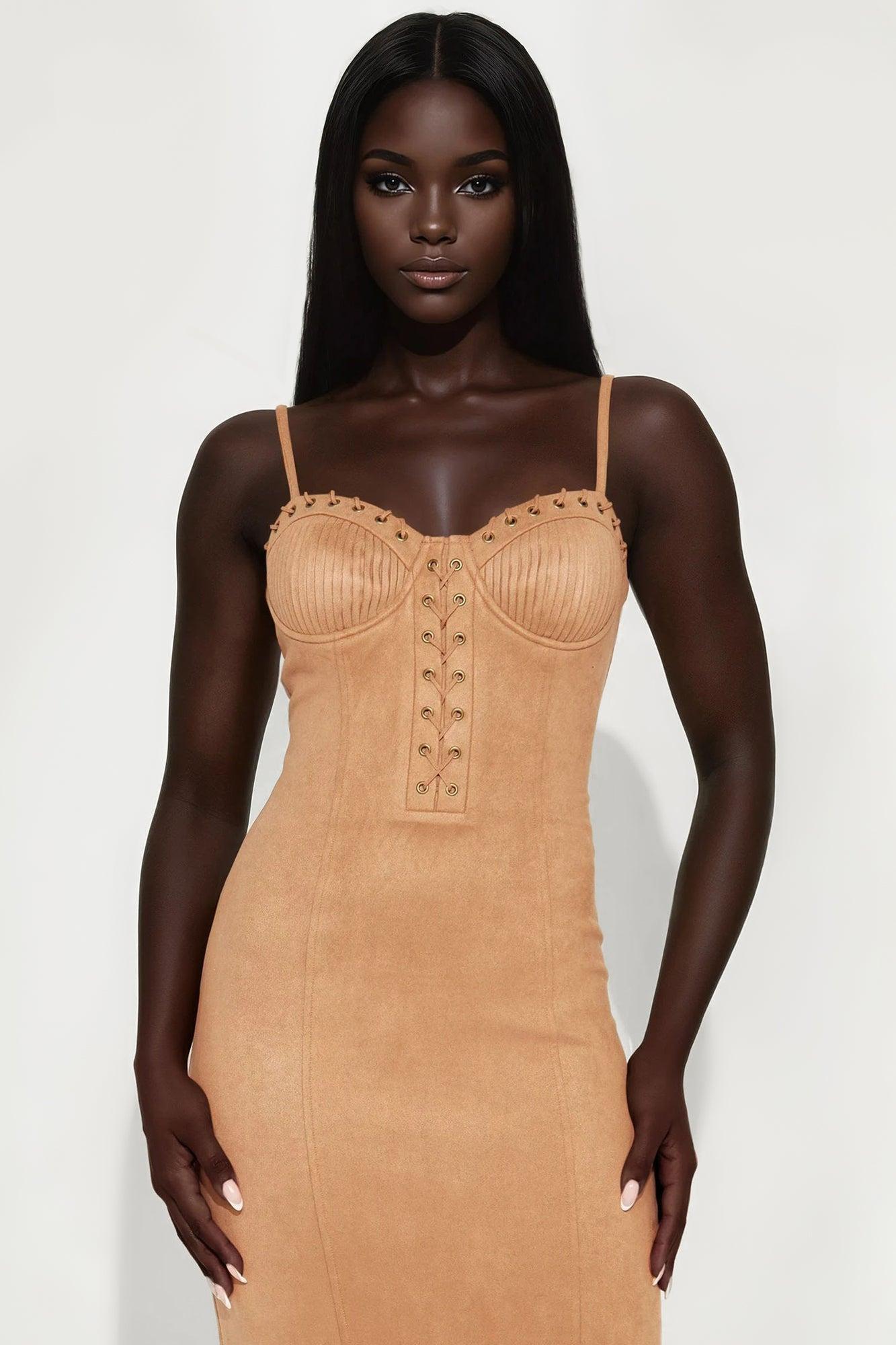 Hazel Suede Maxi Dress - Mocha Female Product Image