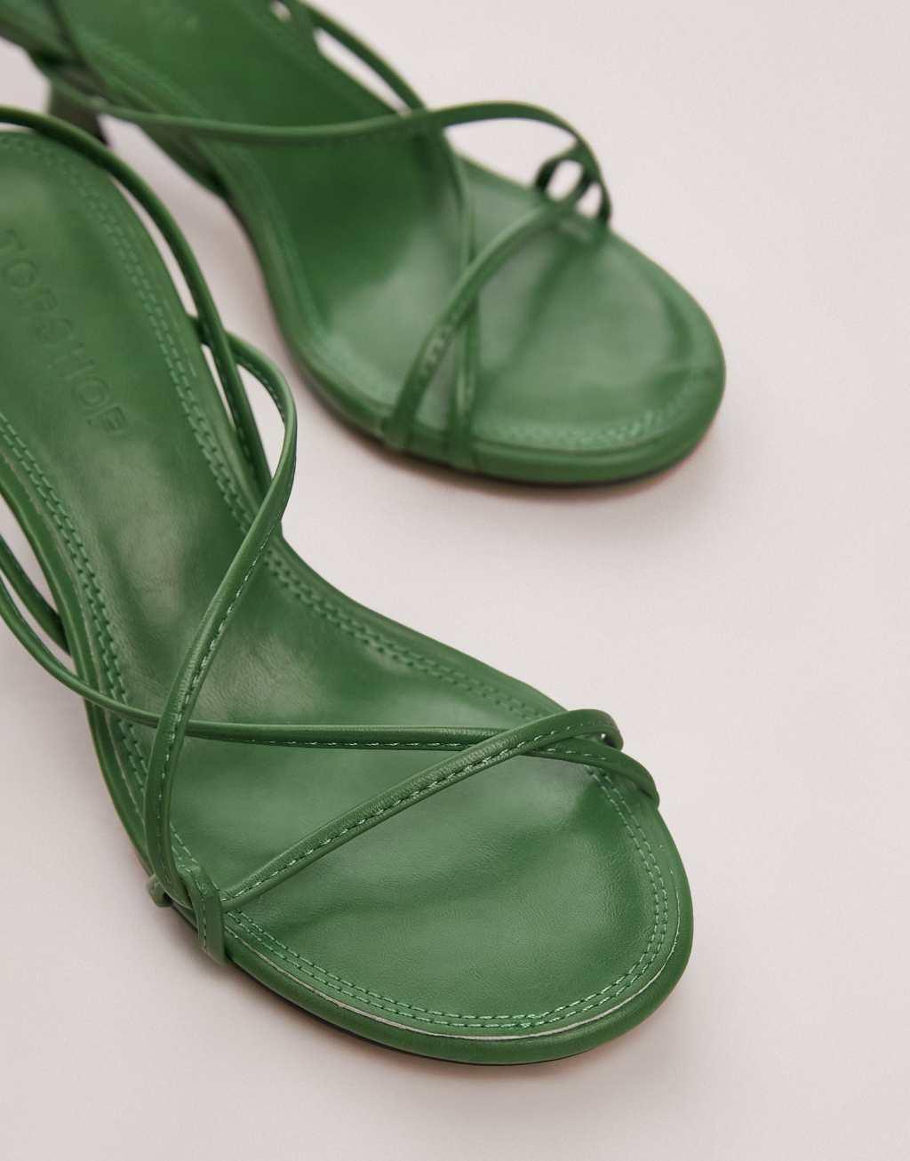 Topshop Iyla strappy heeled sandals in green Product Image