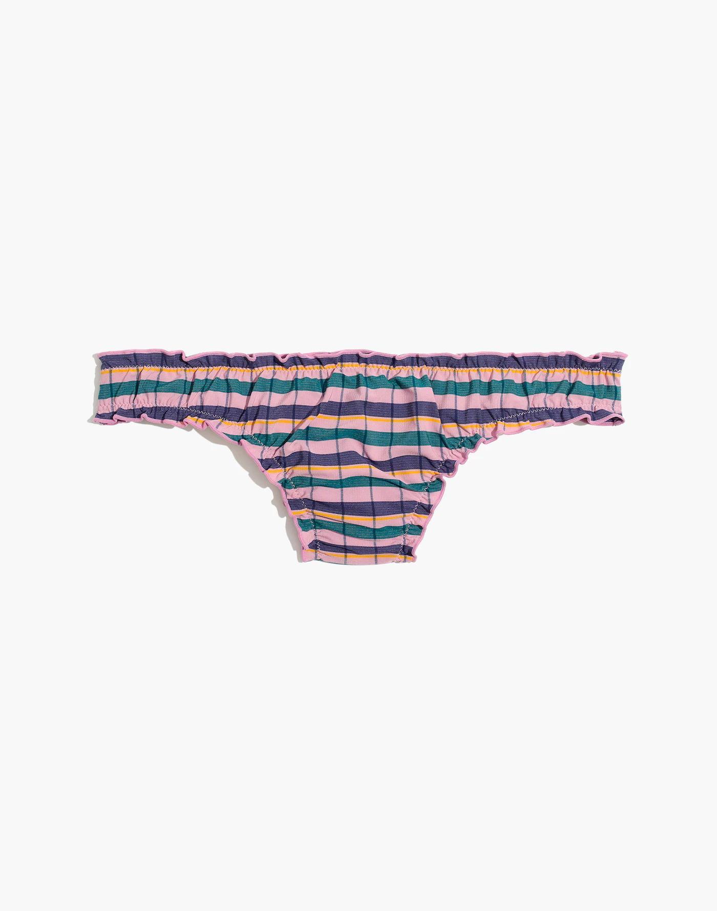 Madewell Second Wave Ruffled Bikini Bottom in Plaid Product Image