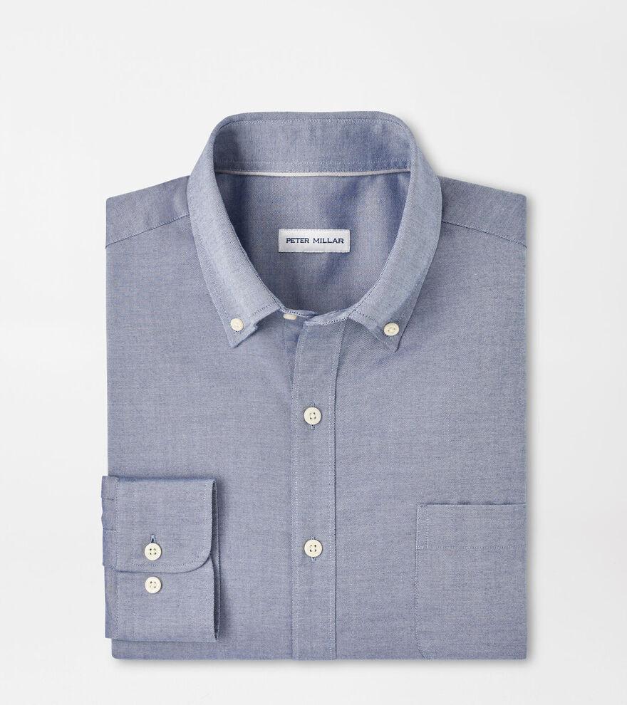 Peter Millar Mens Campbell Perfect Pinpoint Cotton-Stretch Sport Shirt | Color: Sport Navy | Size: S Product Image