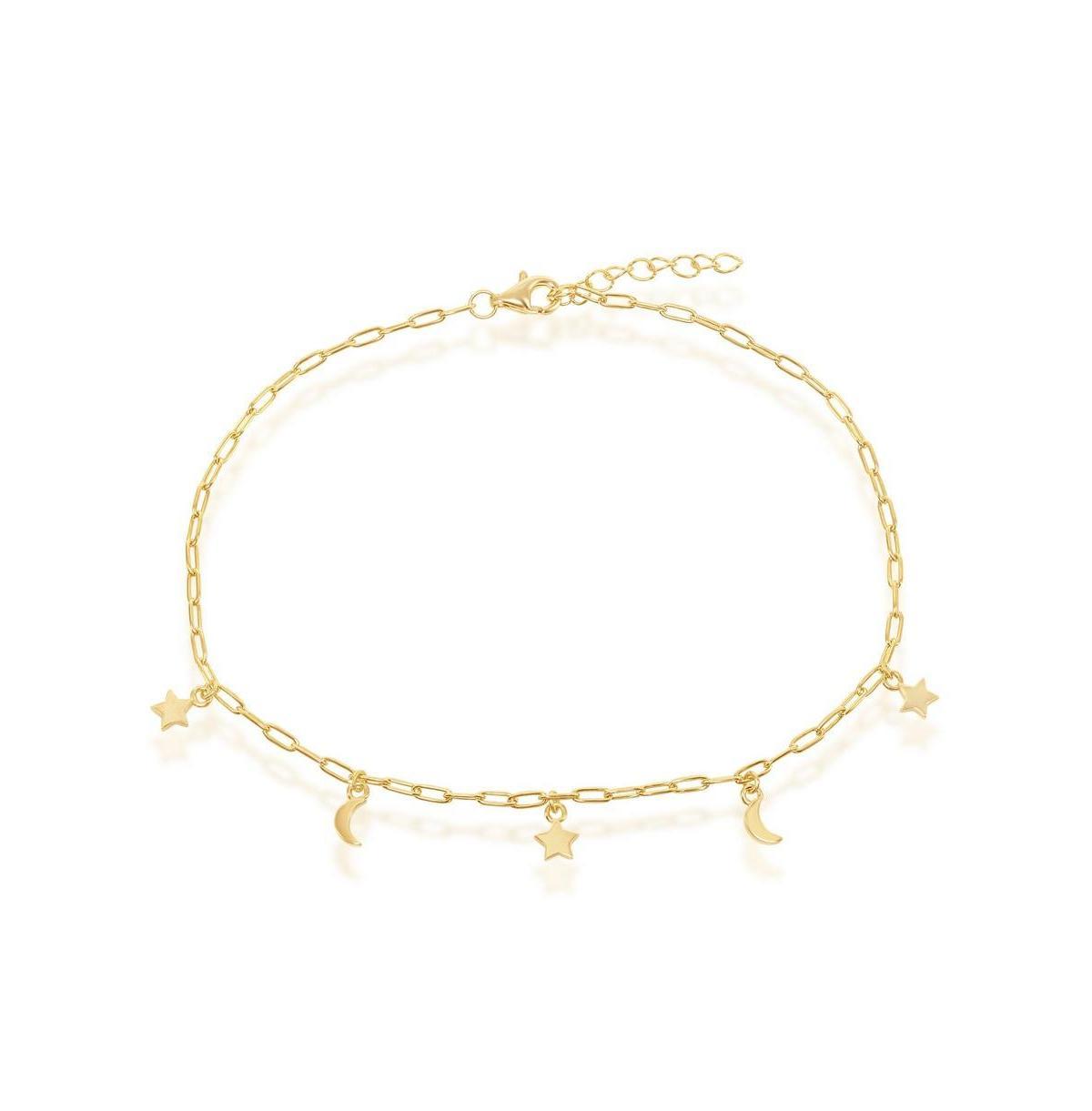 14k Gold Over Sterling Silver Charm Anklet, Womens Moon Star Product Image