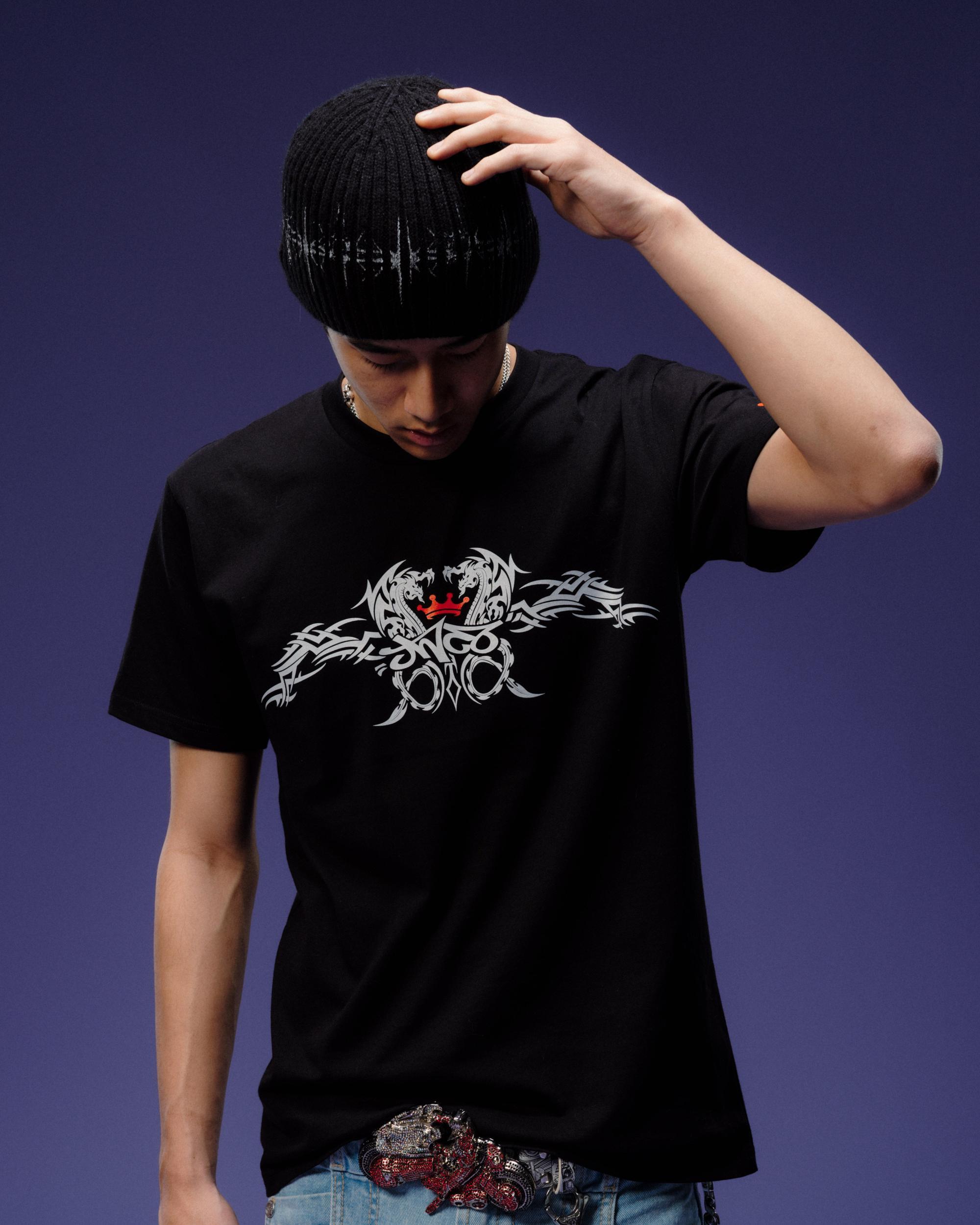 Tribal Dragon Tee. Black. Male Product Image