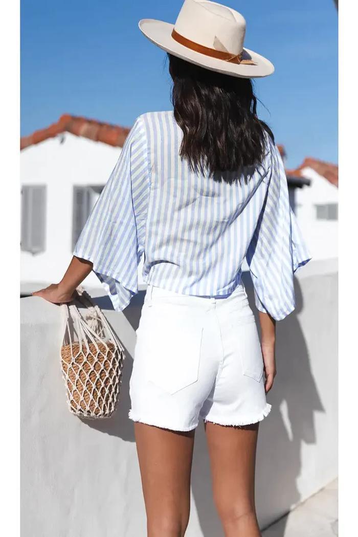 White Distressed Frayed Denim Shorts Product Image