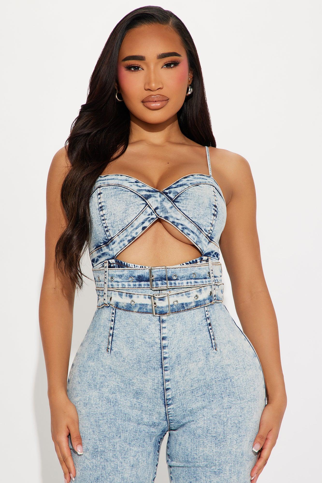 Causing Trouble Denim Jumpsuit - Light Wash Product Image