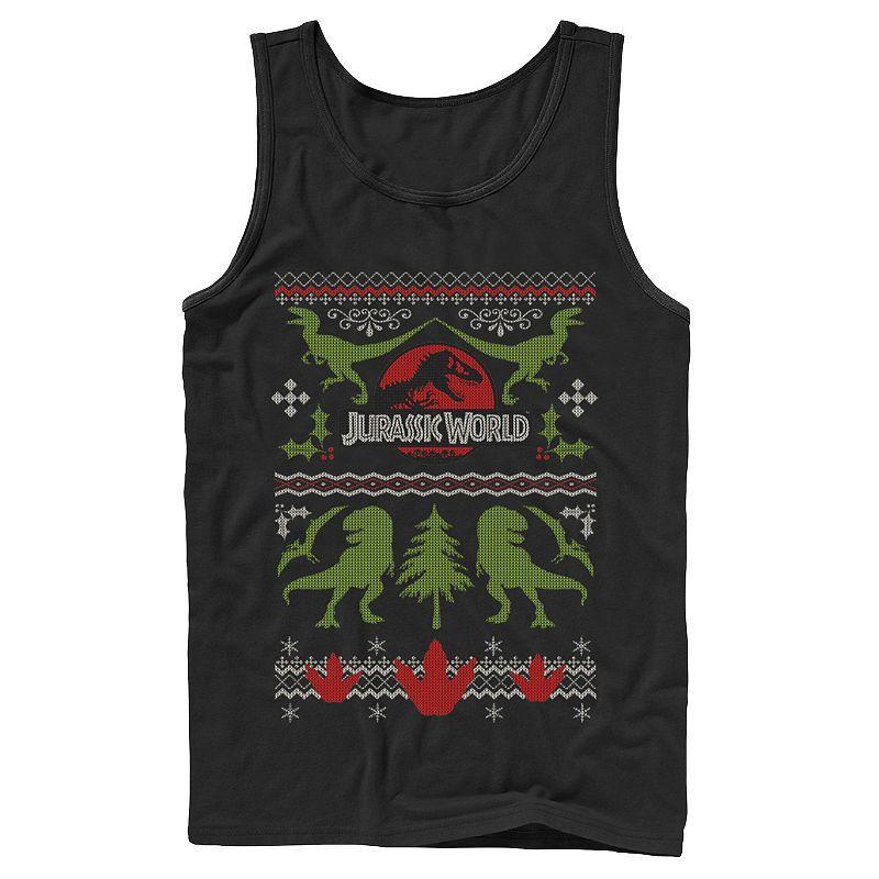 Men's Jurassic World Dinosaur Xmas Ugly Sweater Graphic Tank Top, Size: XXL, Black Product Image