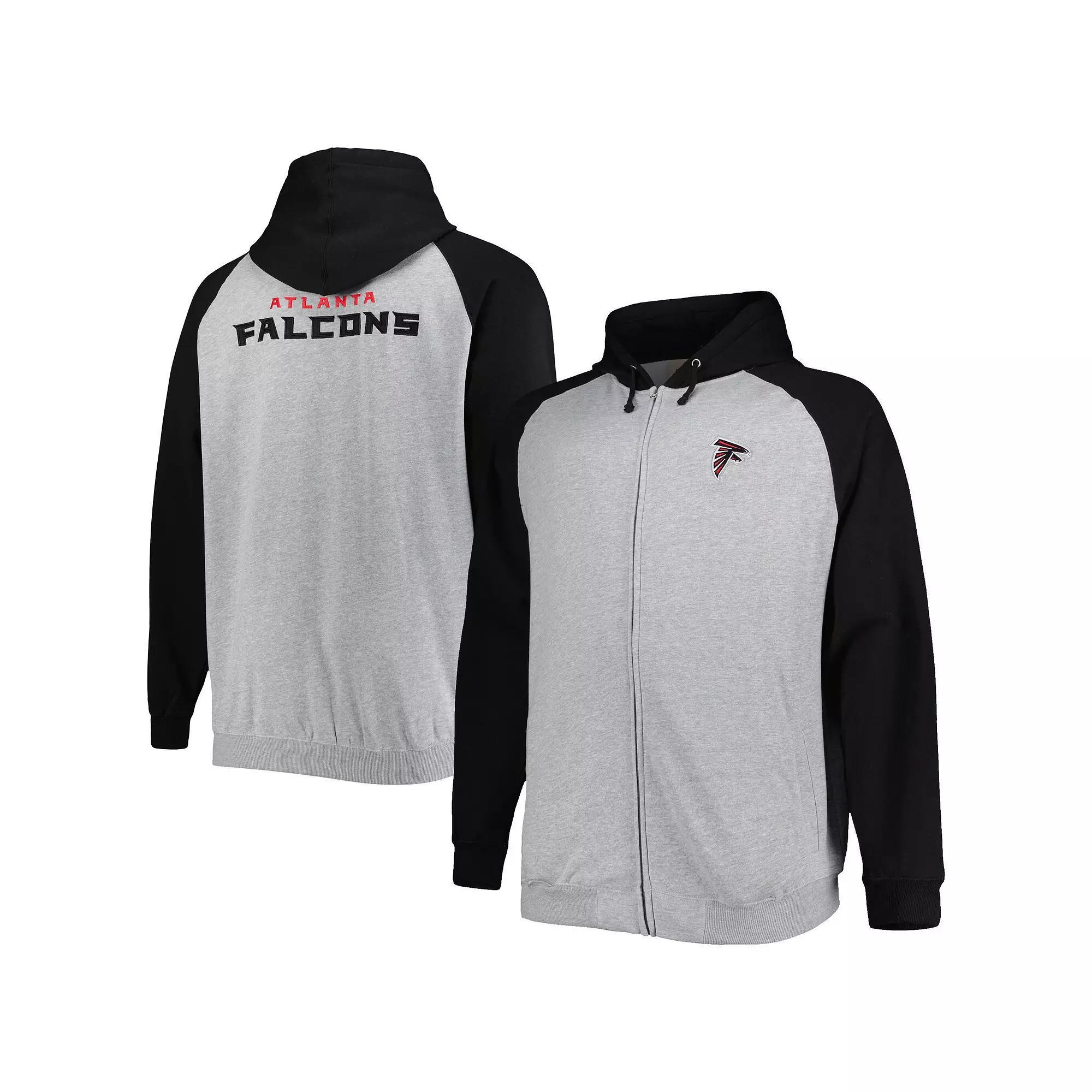 Men's Heather Gray Atlanta Falcons Big & Tall Fleece Raglan Full-Zip Hoodie Jacket,  Product Image