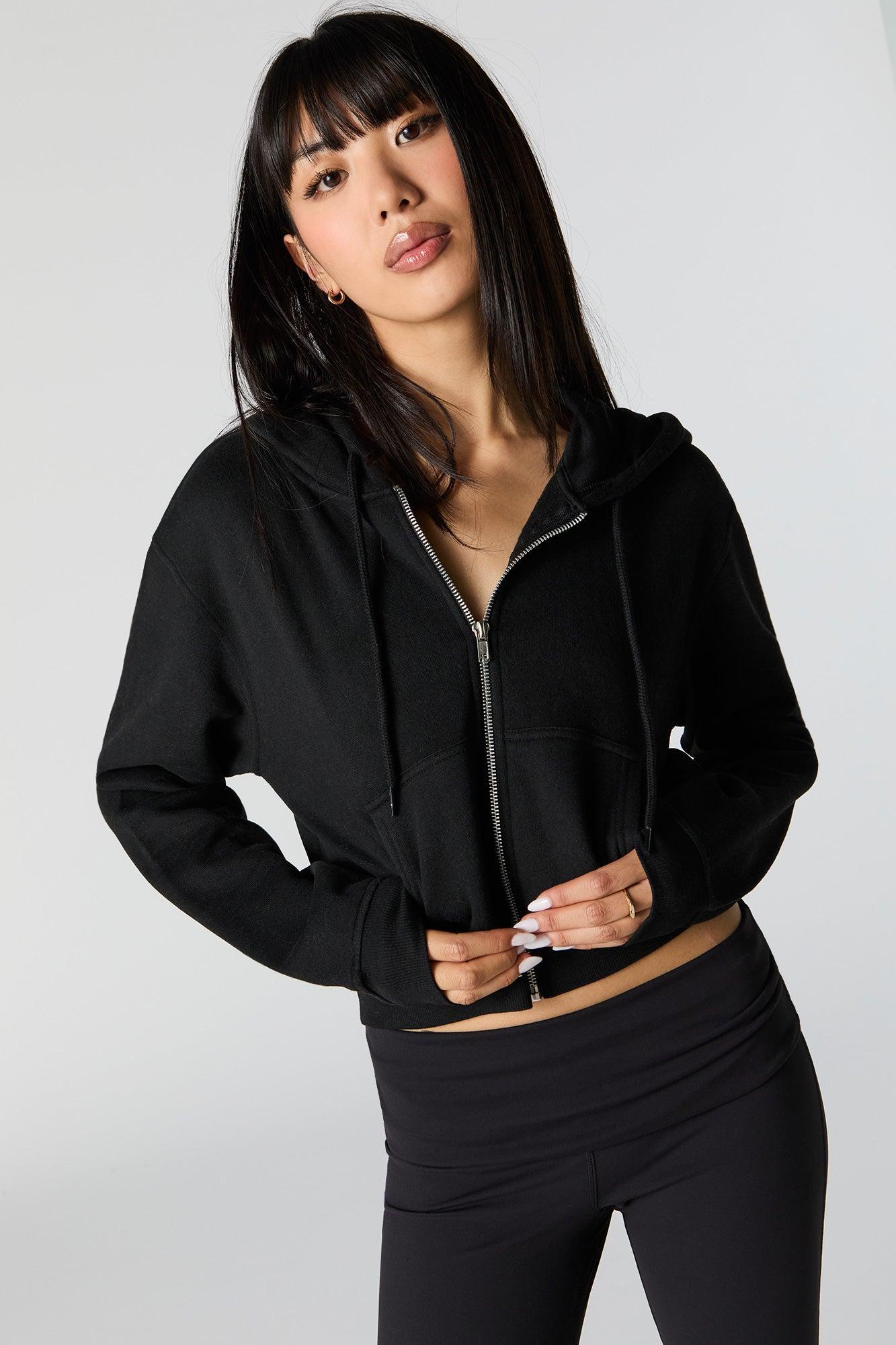 Fleece Cropped Zip-Up Hoodie Female Product Image