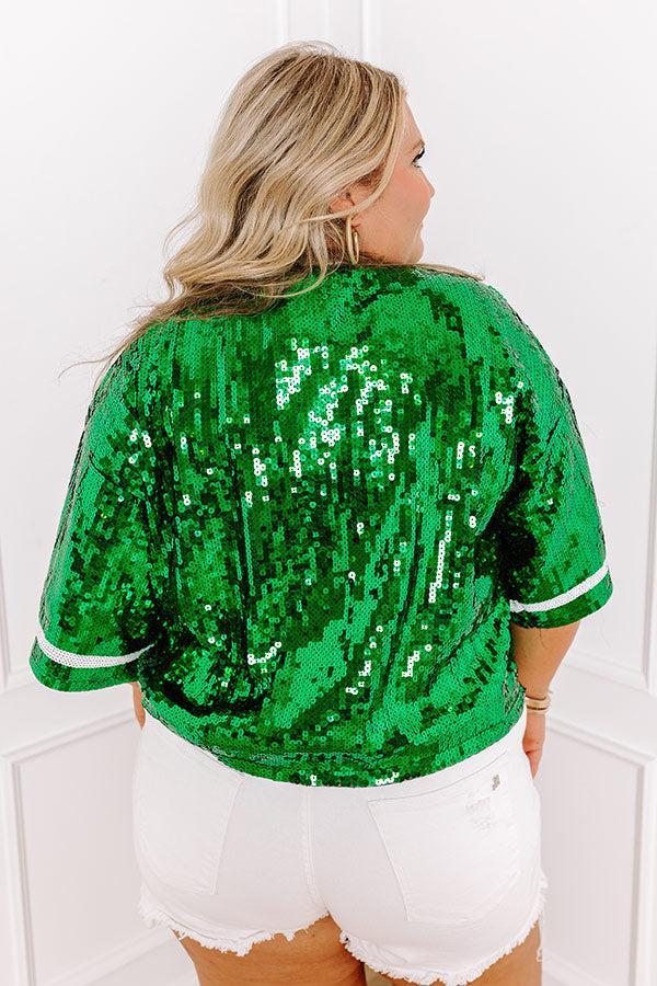 Kickoff Season Sequin Top in Green Curves Product Image