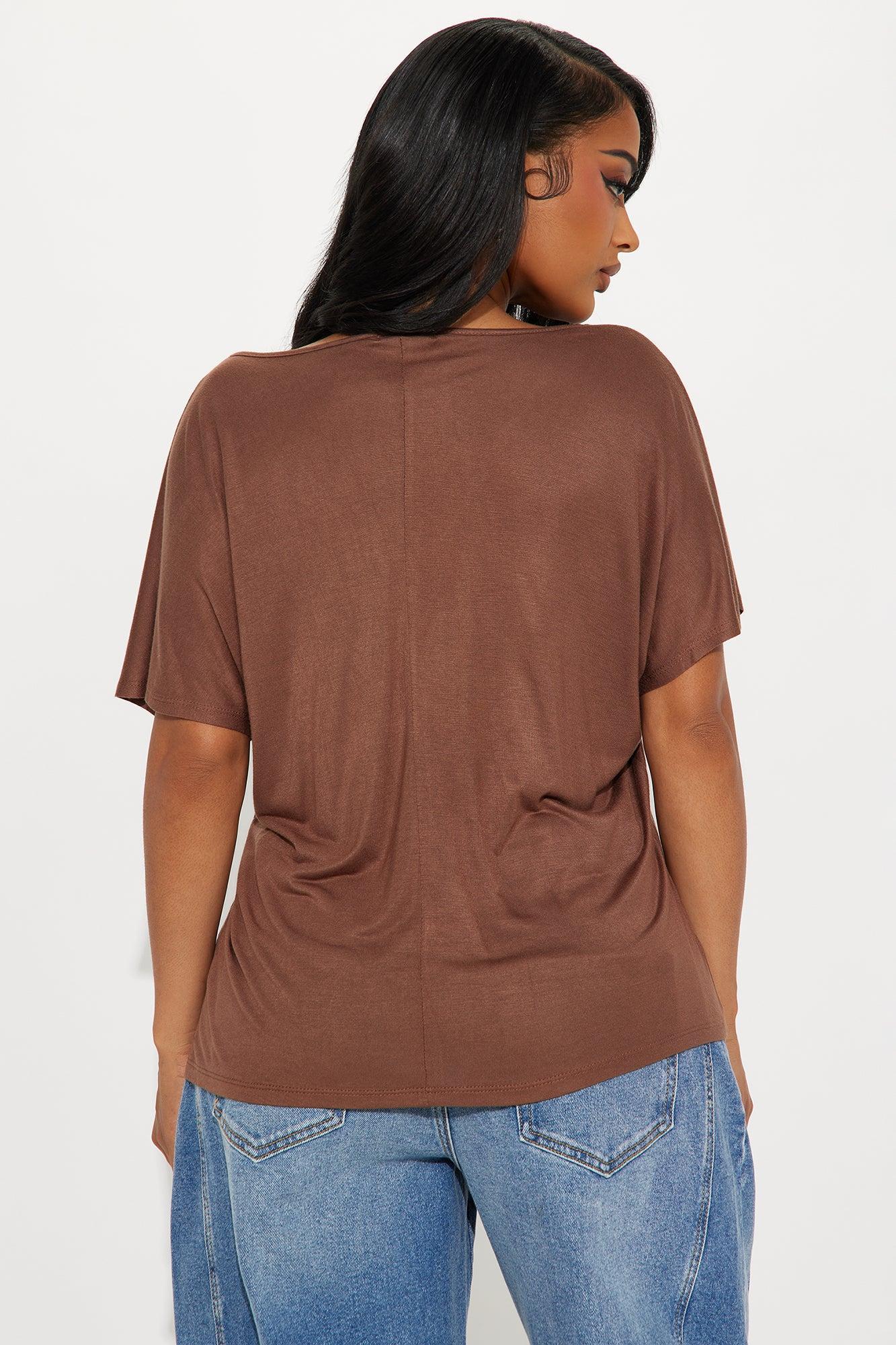 Tasmin Oversized V Neck Tee - Chocolate Product Image