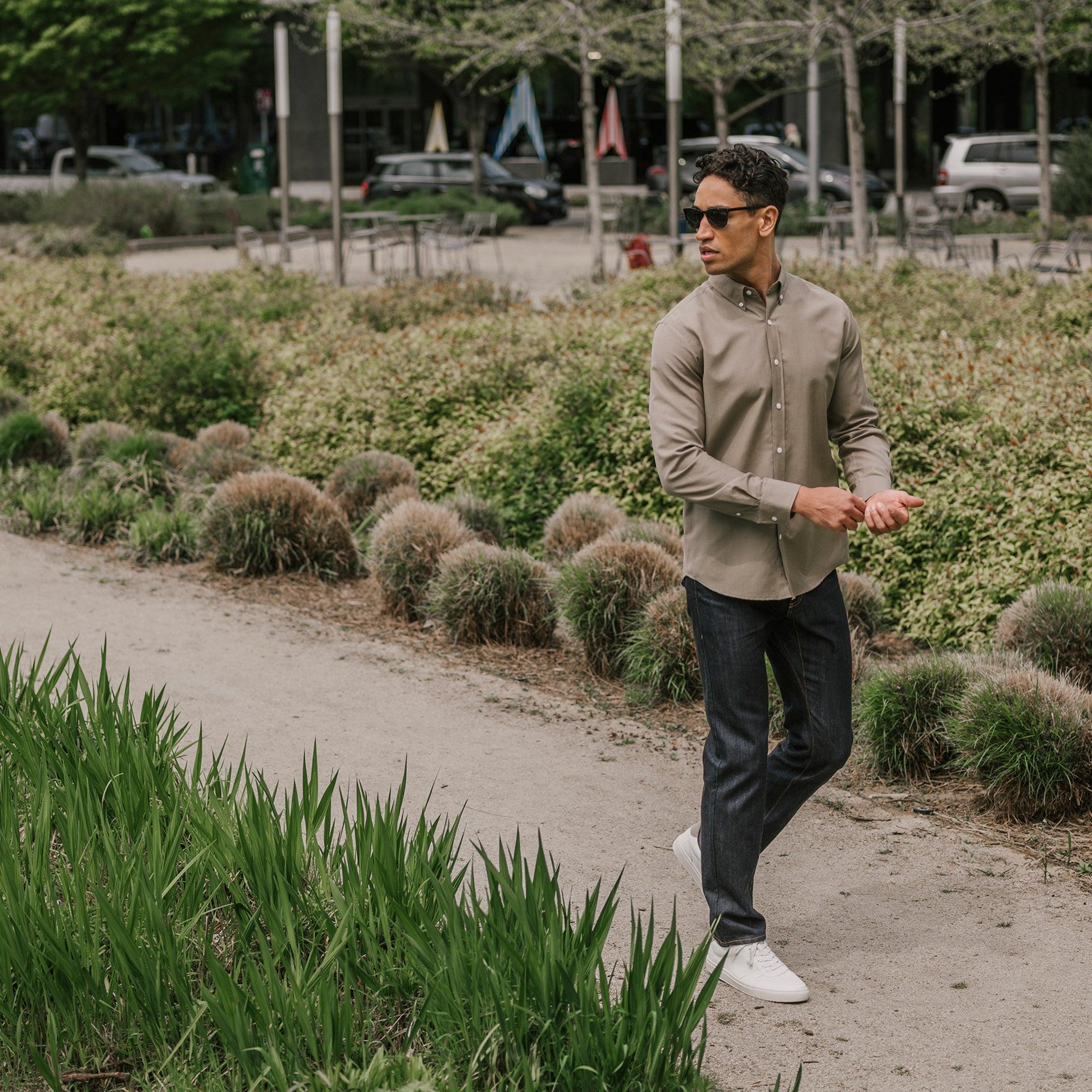 Merino Wool and Linen Button-Down Shirt | Sage Green Product Image