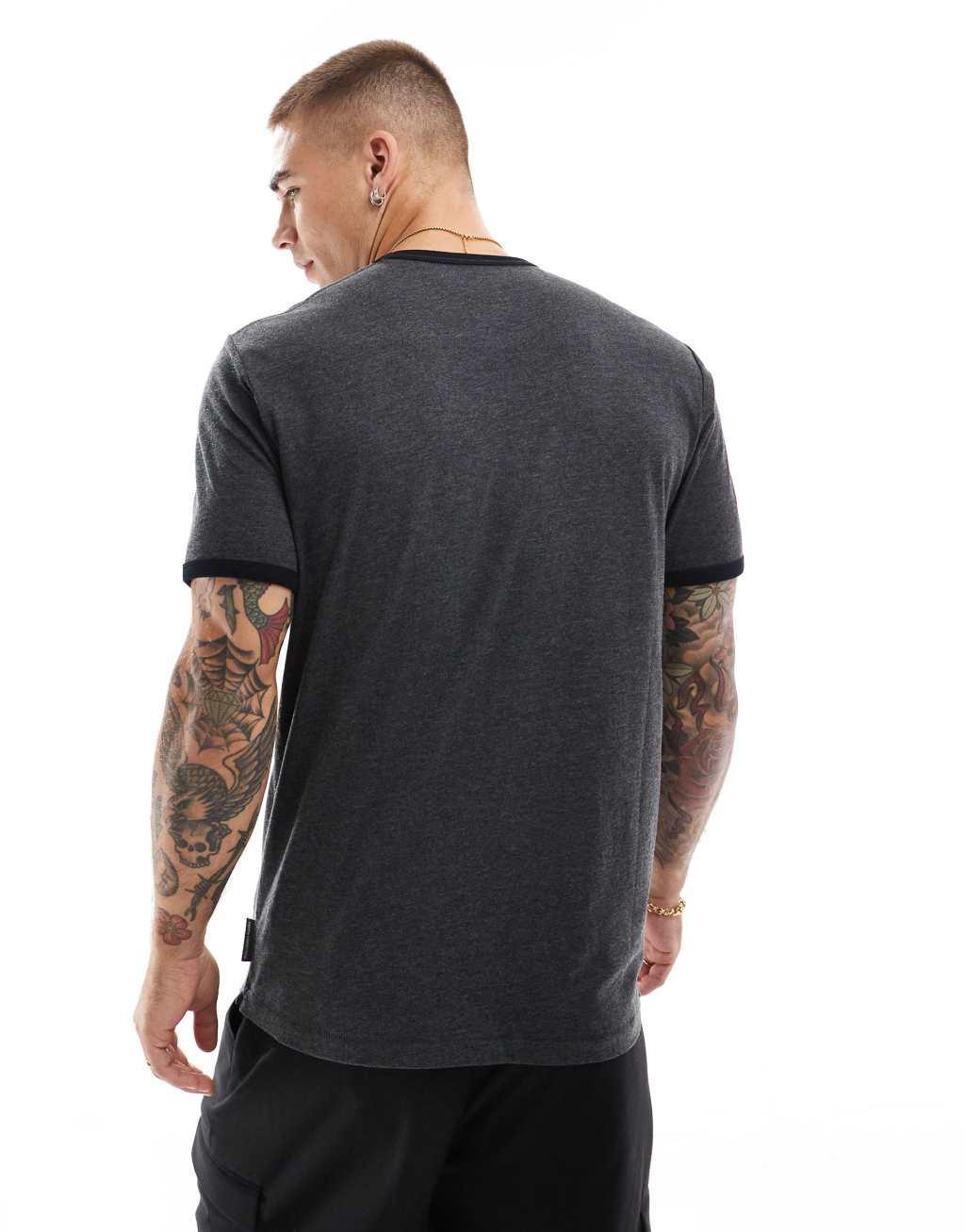 French Connection 2 pack ringer t-shirt in charcoal and light gray Product Image