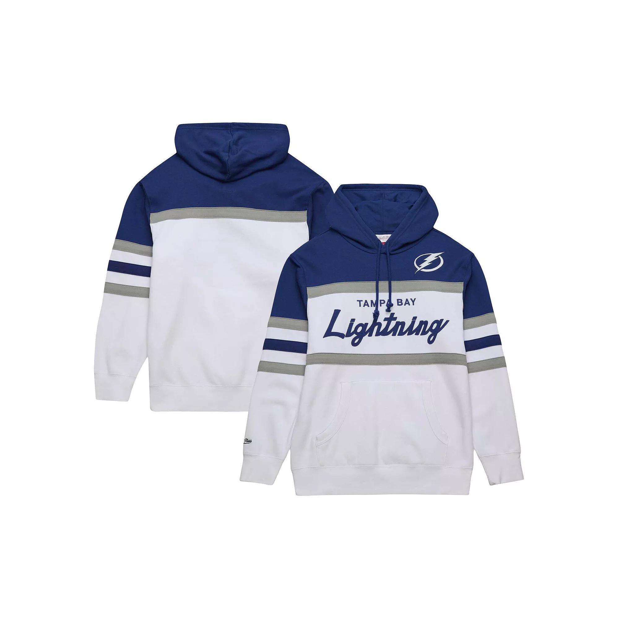 Men's Mitchell & Ness White/Blue Tampa Bay Lightning Head Coach Pullover Hoodie, Size: 4XL, Lgh White Product Image