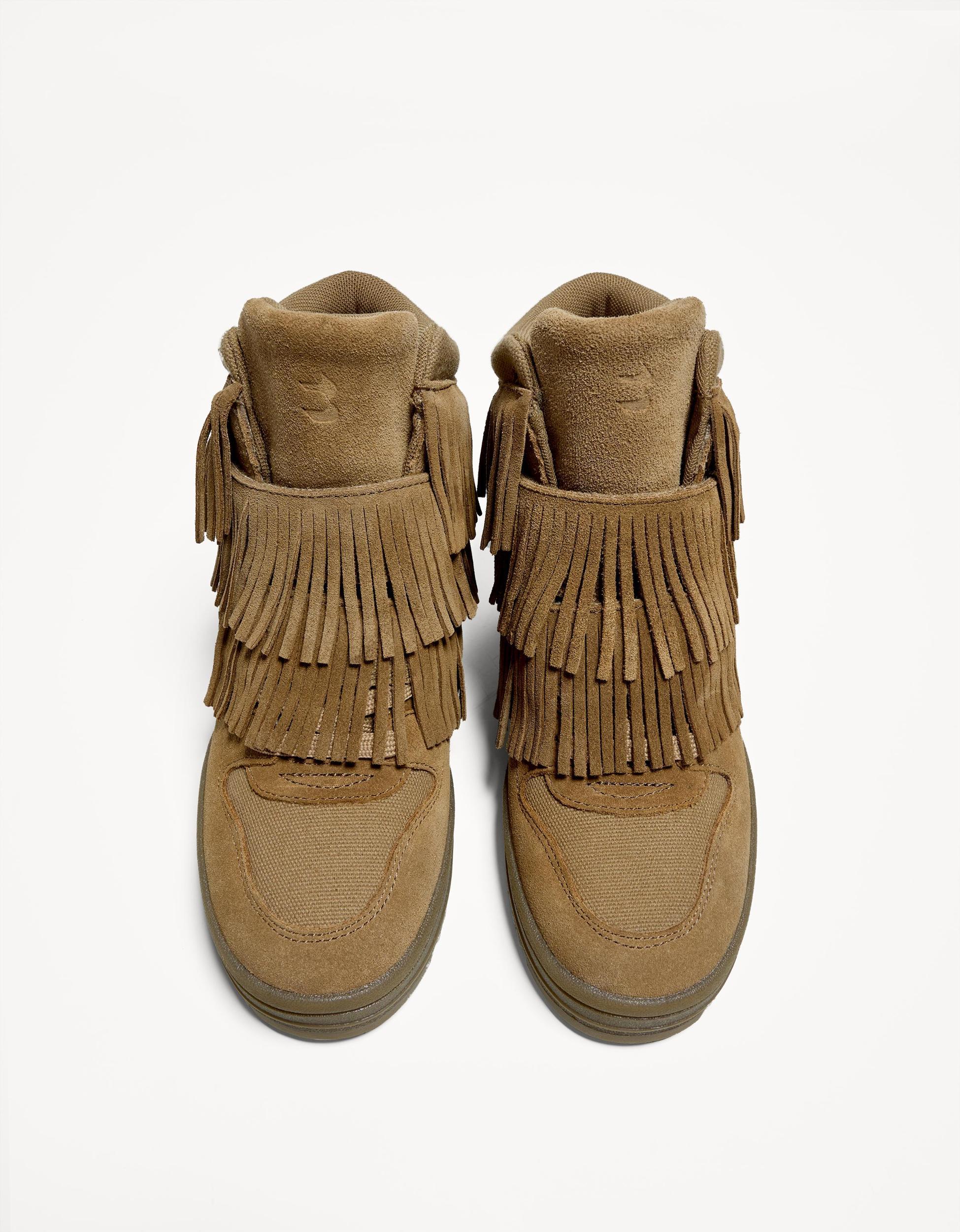 Leather wedge high-top sneakers with fringing Product Image