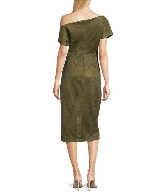 Gibson & Latimer Faux Suede Asymmetric Neck One Shoulder Off-The-Shoulder Short Sleeve Ruched Sheath Midi Dress Product Image