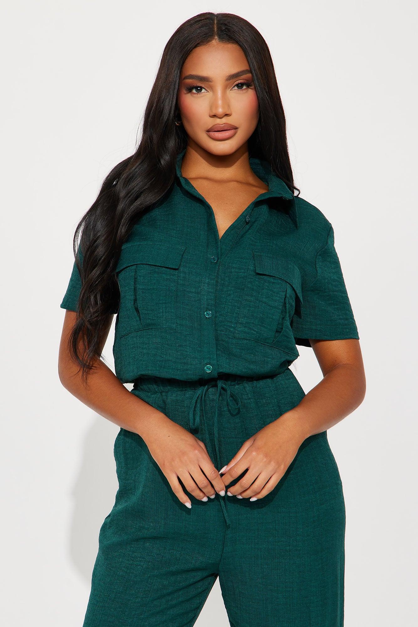 Come Find Me Linen Jumpsuit - Hunter Product Image