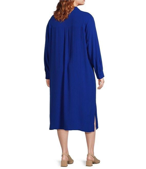 Eileen Fisher Plus Size Silk Georgette Crepe Notch Collar Long Sleeve Button Front Dress Product Image