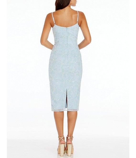 Dress the Population Blakely Sequin Floral Pattern Sweetheart Neck Sleeveless Midi Dress Product Image