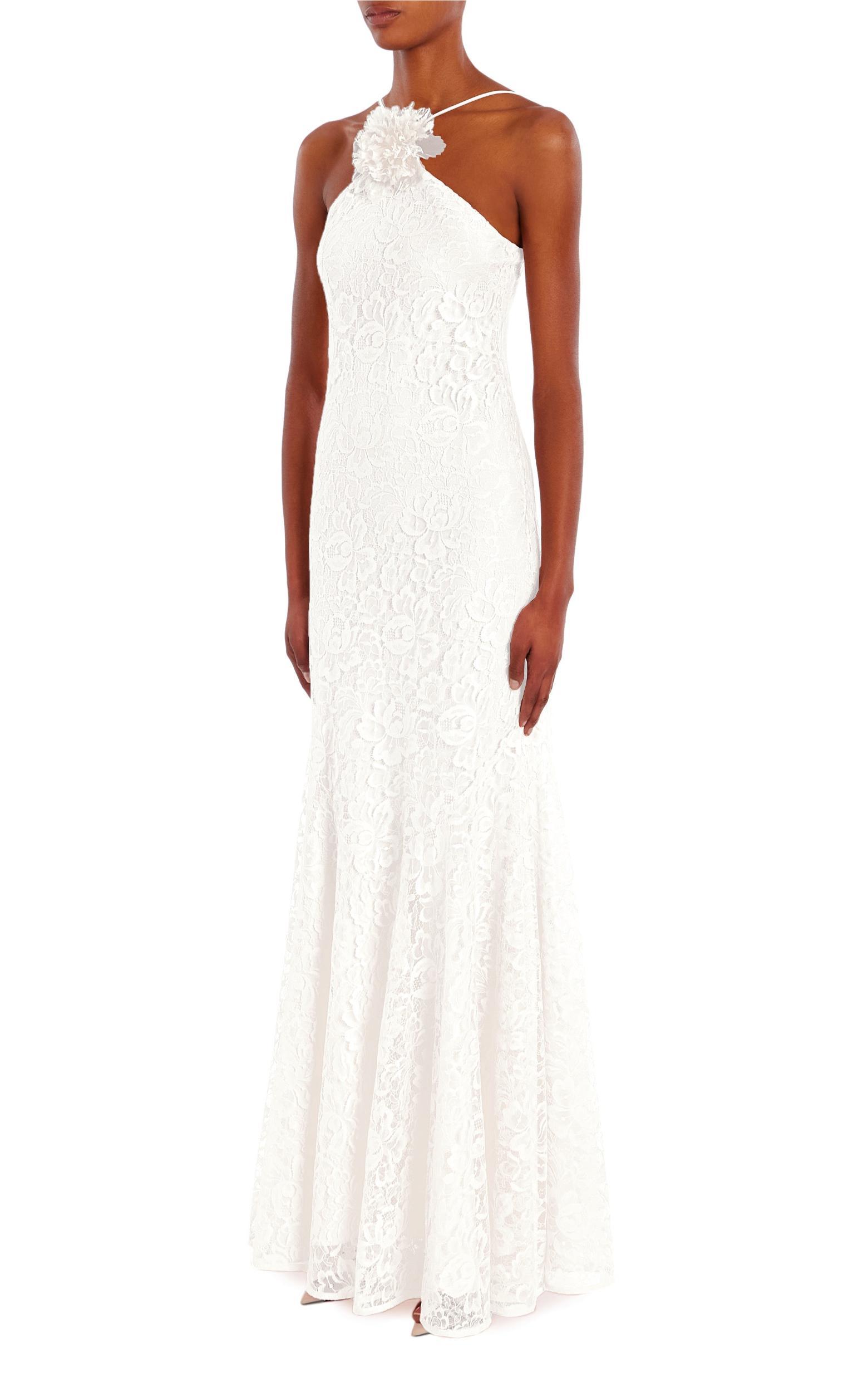 White French Levers Lace Halter Gown with Flower Product Image