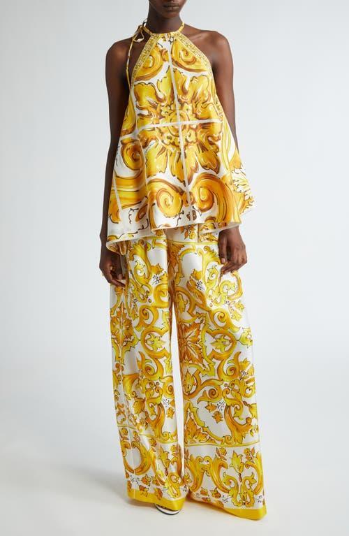 DOLCE & GABBANA Wide-leg Silk Trousers In Yellow Product Image