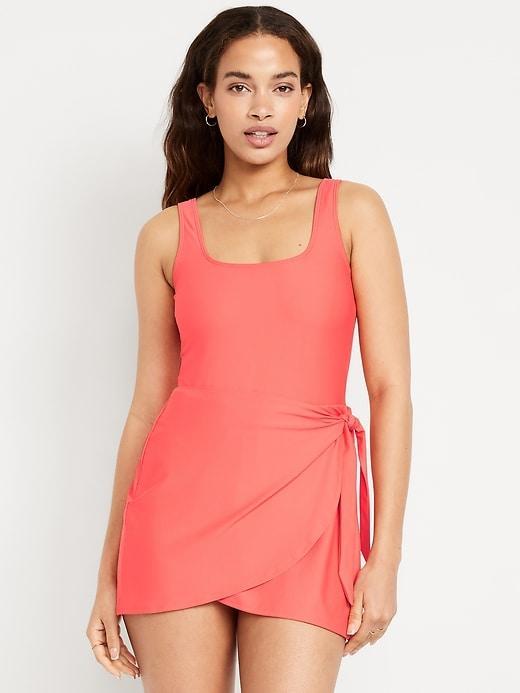 Matte Side-Tie Swim Dress Product Image