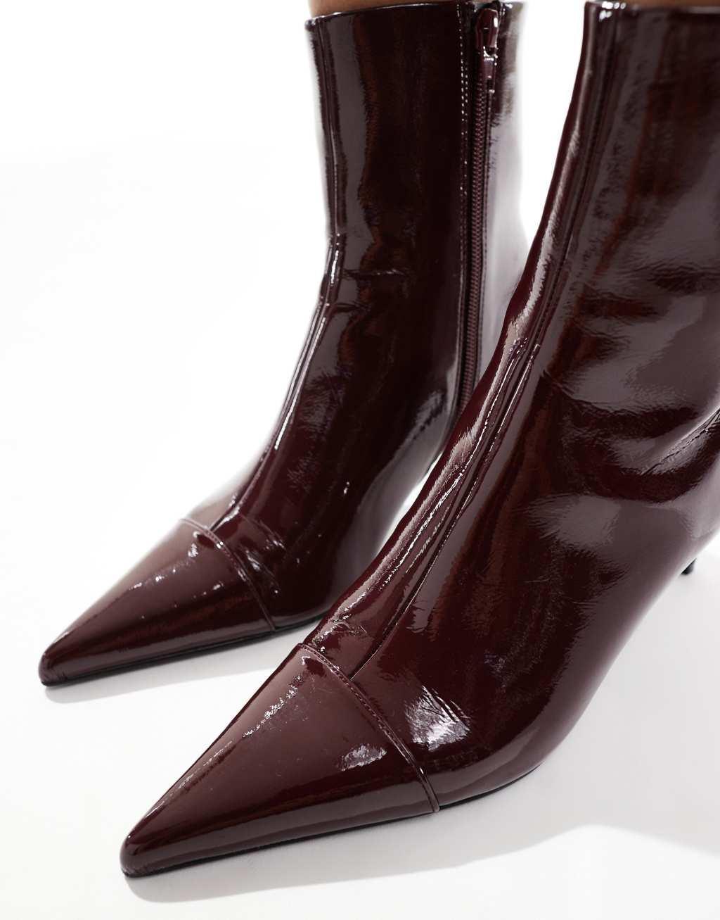 ASOS DESIGN Rosalie kitten heel mid boots in burgundy Product Image