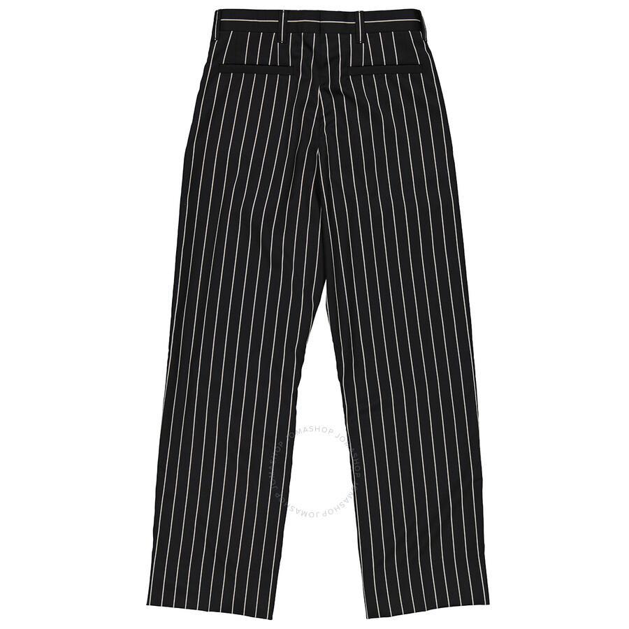 BURBERRY Black Stretch Wool Pinstriped Wide-leg Tailored Trousers Product Image