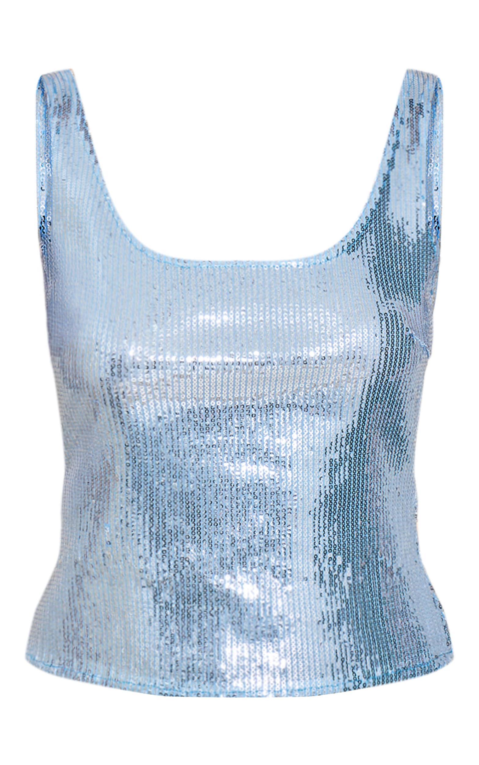 Sky Blue Sequin Scoop Neck Long Top Product Image