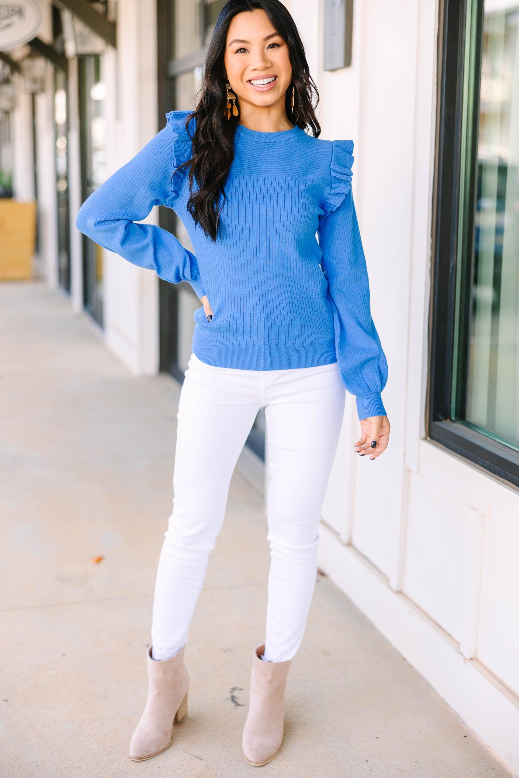 Reach Out Cloud Blue Ruffled Sweater Female Product Image